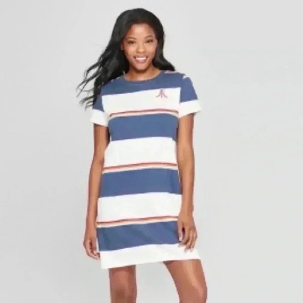 Junk Food Clothing Blue and White Striped Dress